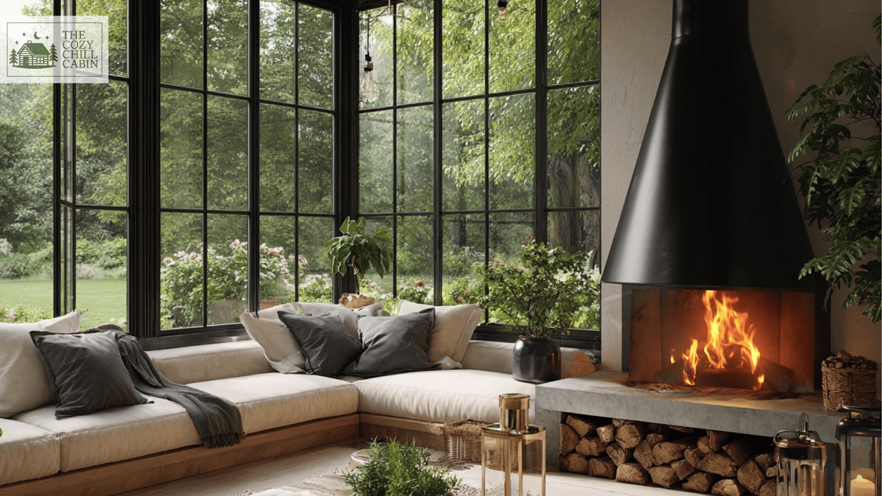 Relaxing Bossa Nova in a Forest Cabin | Morning Fireplace & Cozy Ambience