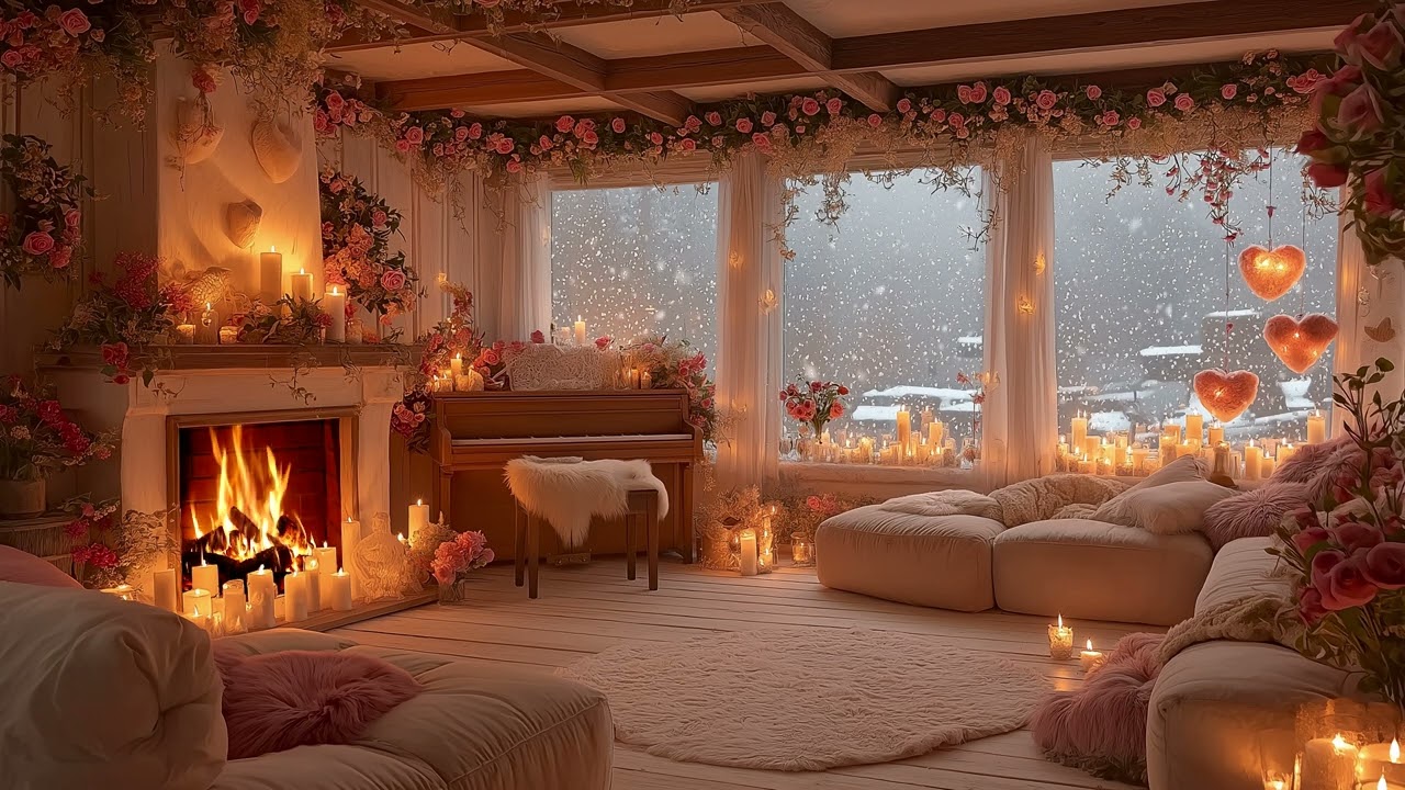 Cozy Winter Night ❄️ Relaxing Soft Piano & Fireplace Sounds for Deep Focus 🌙 Perfect Ambience