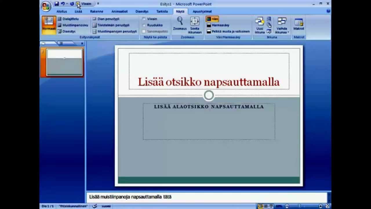 Powerpoint 2007 1 Ty&ouml;tila, kertaus