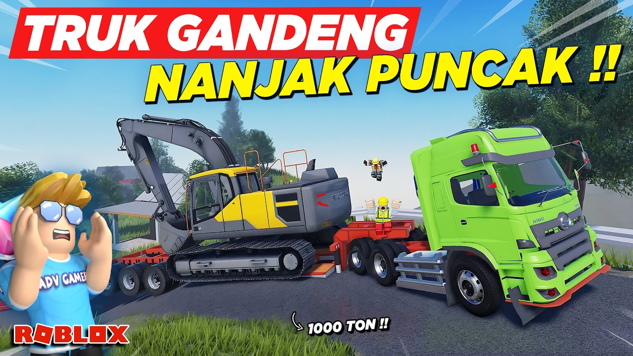 TRUK GANDENG RAKSASA PENGANGKUT EXCAVATOR NANJAK PUNCAK EKSTRIM !! ROLEPLAY TRUK - Roblox