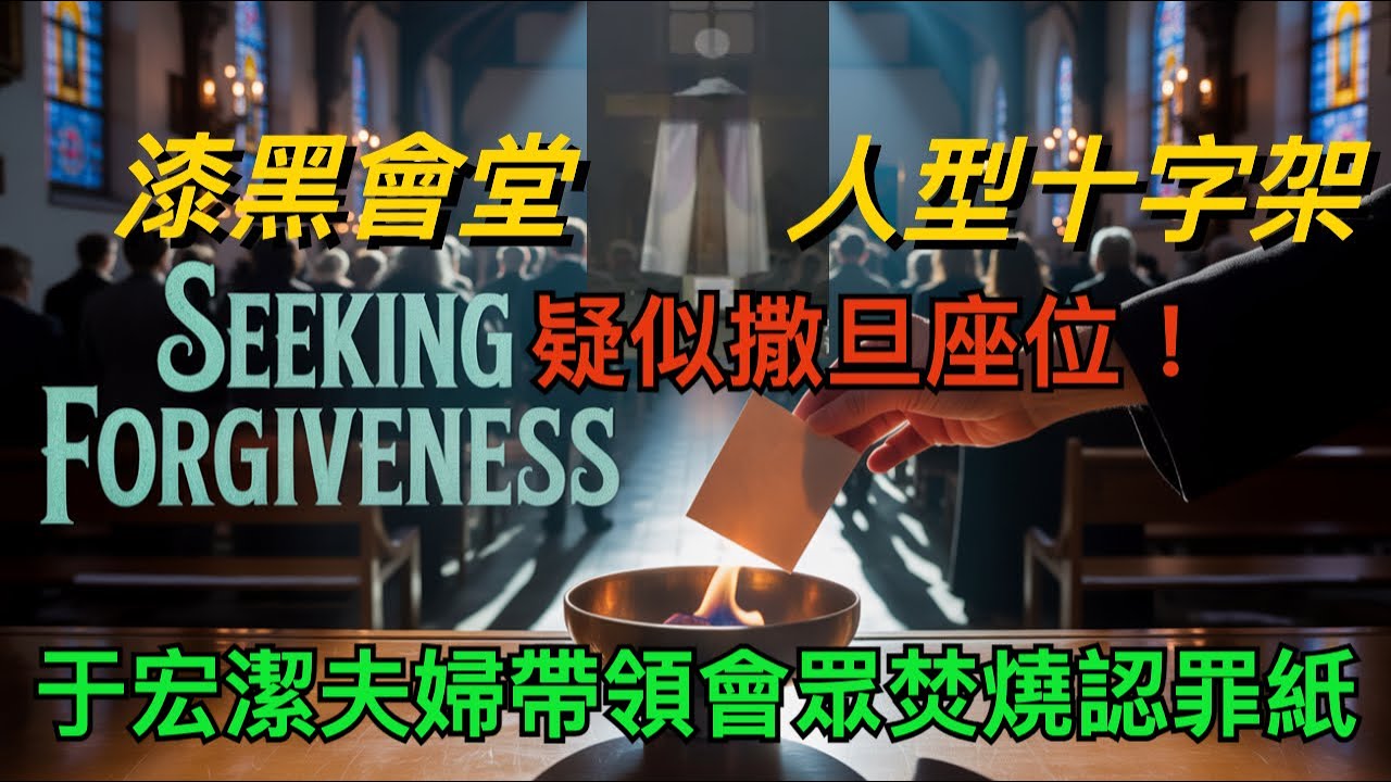 于宏潔夫婦帶領會眾焚燒認罪紙；漆黑會堂，人型十字架疑似撒旦座位！Yu Hongjie’s Church Burns Confession Papers in Darkness. 孫東升牧師【雙語字幕】