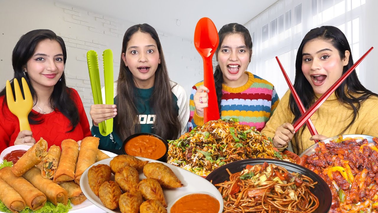 Spoon vs Chopstick vs Fork vs Tongs Food Challenge | Kurkure Momos, Fried Rice, Noodles, Spring Roll