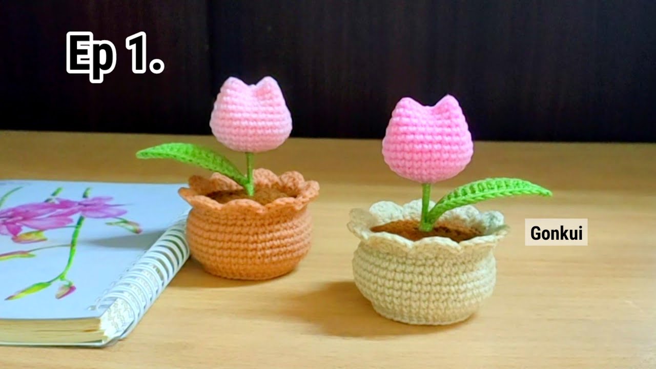 Ep1. Flower🌷Crochet Mini Tulip Pot Tutorial step by step | Crochet Flower Pot #crochet
