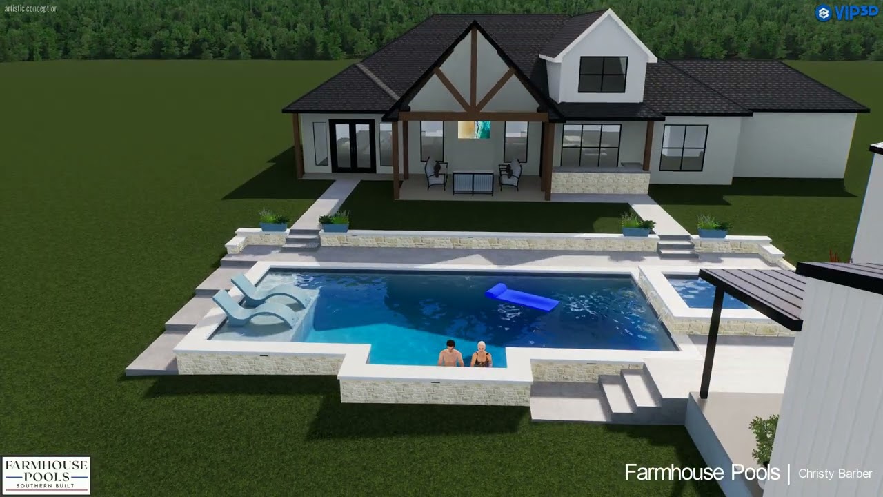 Terraced straight line pool and spa with barstool views_DAKO41 V2