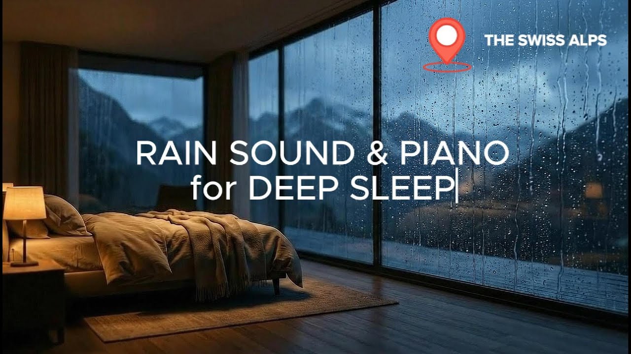 8 HOURS Swiss Alps Misty Rain + Soft Piano  | Deep Sleep,  | Insomnia Relief, Stress & Anxiety