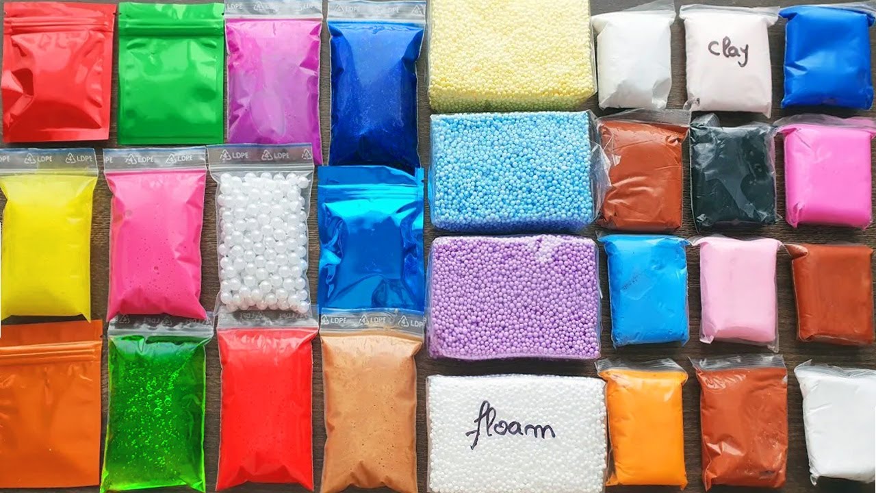 Making Slime with Bags Foam bricks and Clay - Izabela Stress