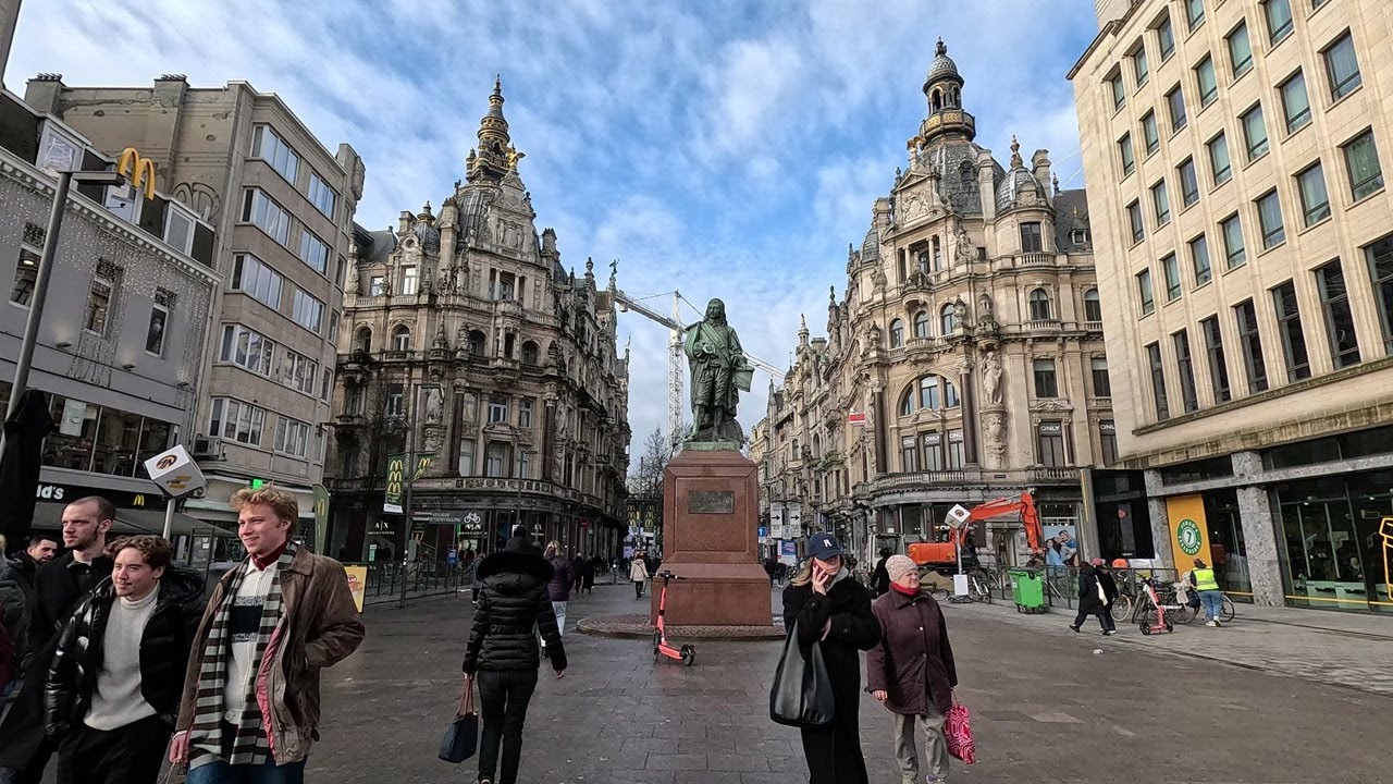 ⁴ᴷ⁶⁰ Walking Antwerp, Belgium: Antwerpen-Centraal Station to Groenplaats