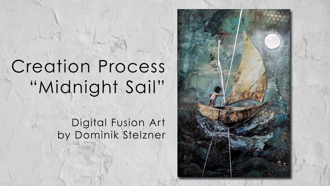 Painting demonstration of a mixed media digital artwork on canvas: 