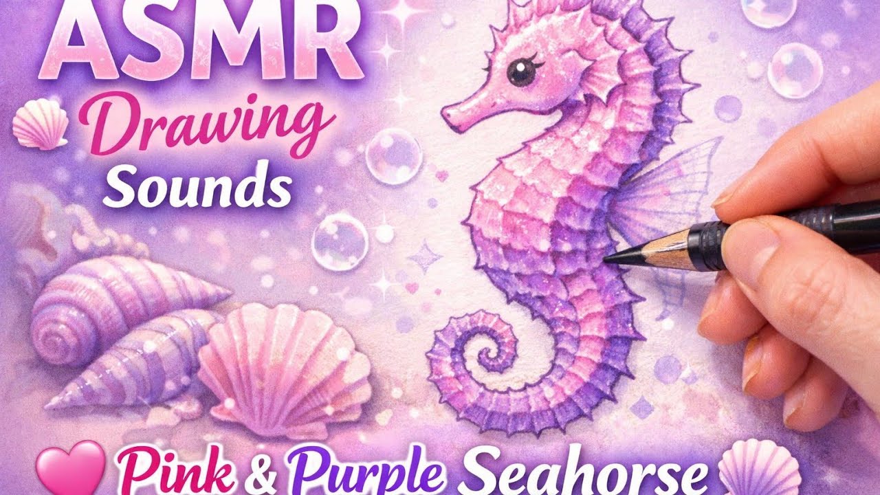 Pink & purple seahorse ASMR 🩷💜Soft drawing sounds to relax your mind #asmr #asmrsounds #viral 