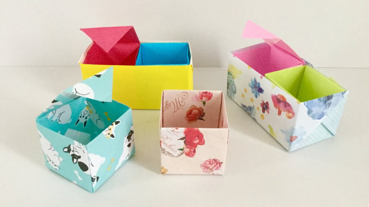 【折り紙】同じ折り方 「箱と蓋つきの箱」  Origami. The same way to fold. Box and lidded box