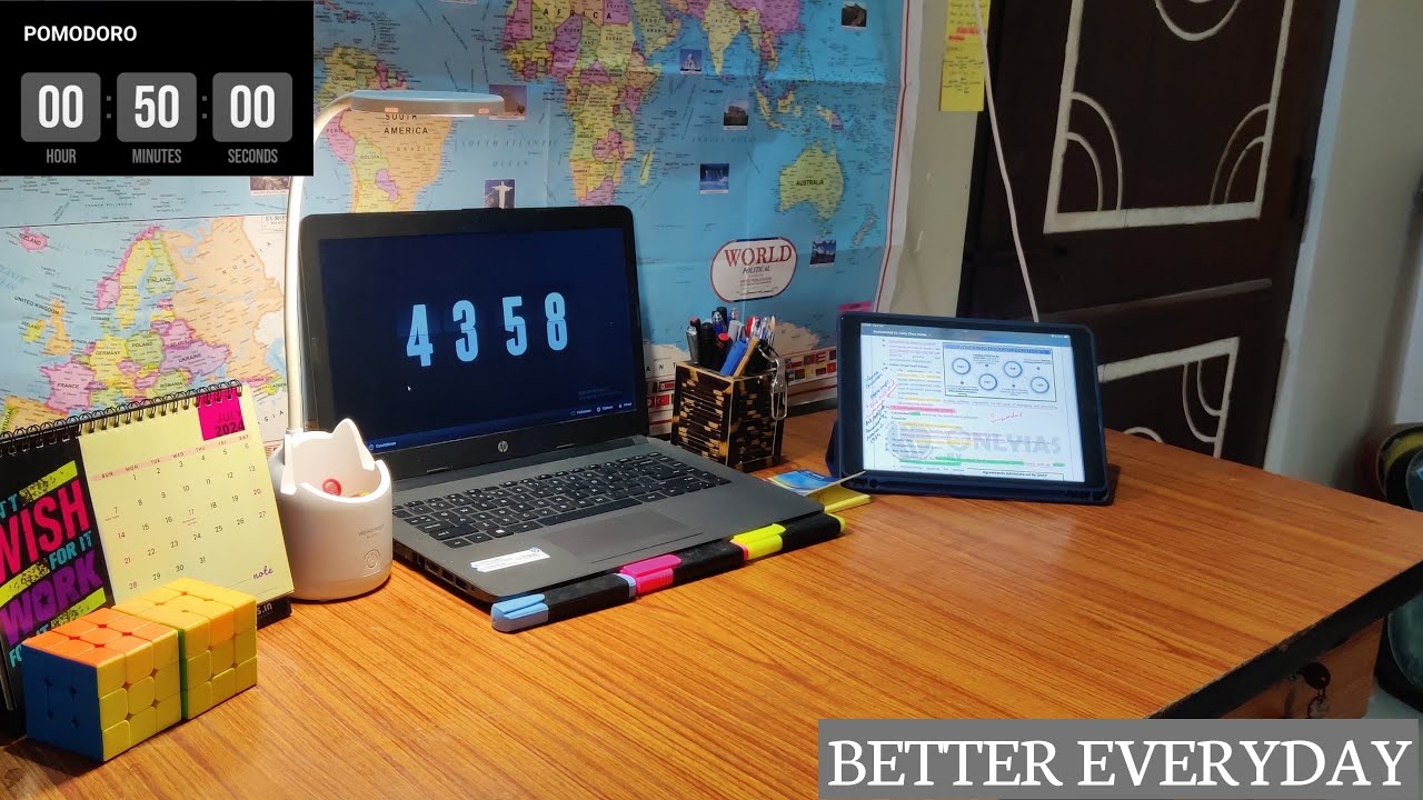 Live | STUDY WITH ME “ Pomodoro sessions📚🙇‍♂️of 50:10 minutes with raining Background music....