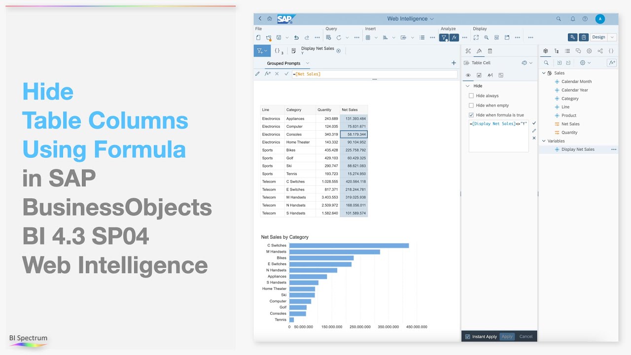 Hide Columns Using Formula in SAP BusinessObjects BI 4.3 SP04 Web Intelligence - BI Spectrum Academy