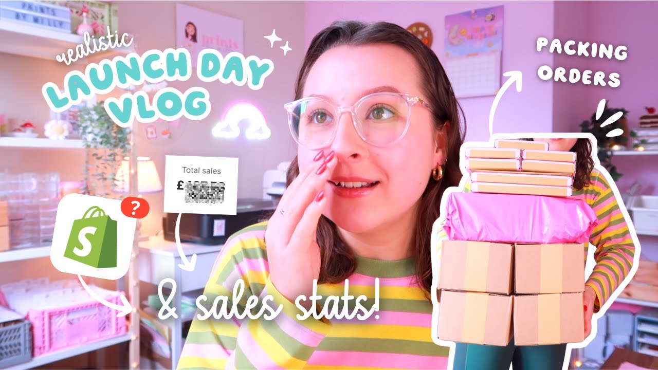 SMALL BUSINESS LAUNCH DAY VLOG ✿ realistic collection launch day with sales stats & packing orders!