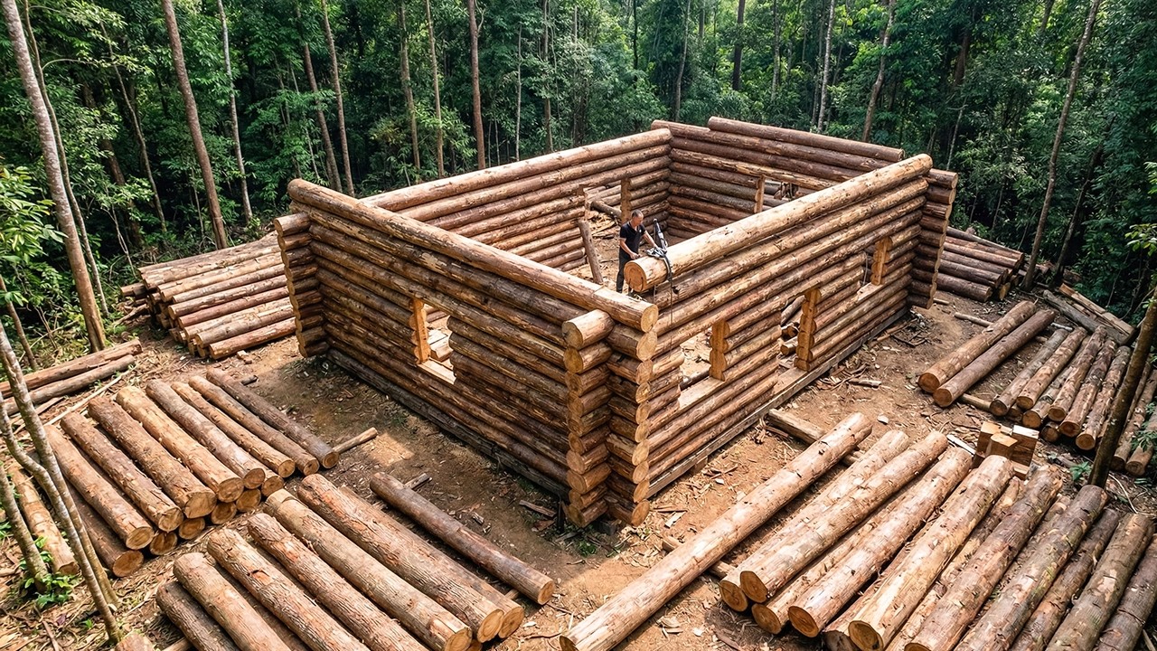 The Biggest Log Cabin I&rsquo;ve Ever Built from Giant Logs | Start to Finish - EP2
