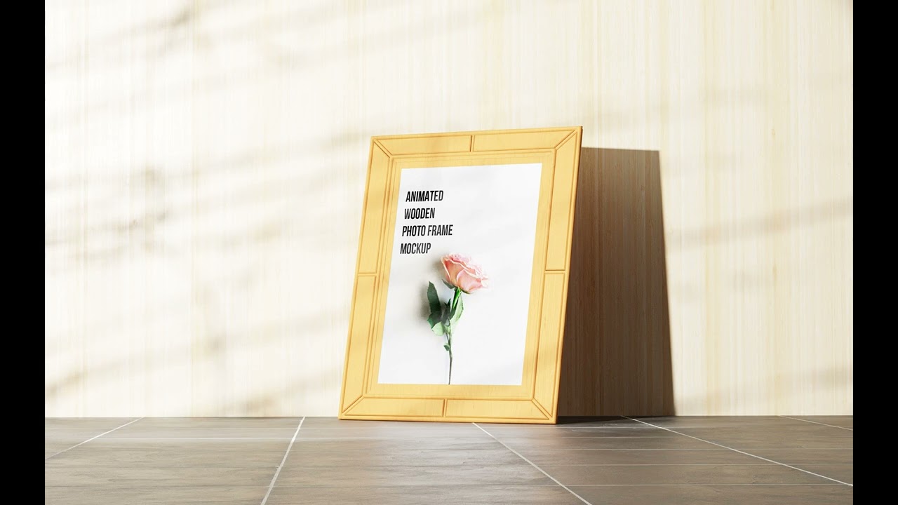 Animated wooden photo frame mockup