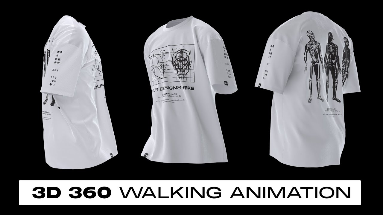 3D Walking T-Shirt Mockup (No Plugins)