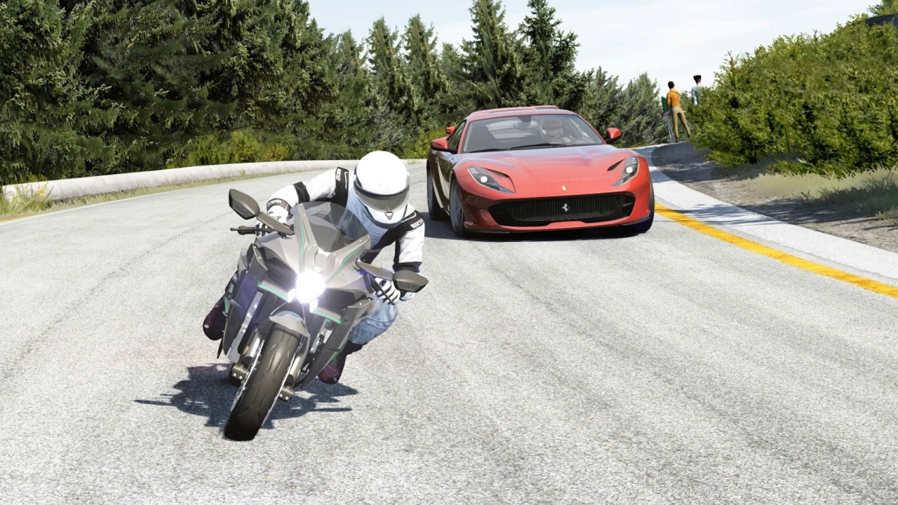 Kawasaki Ninja H2 vs Ferrari 812 Superfast vs Lamborghini Veneno at Old SPA