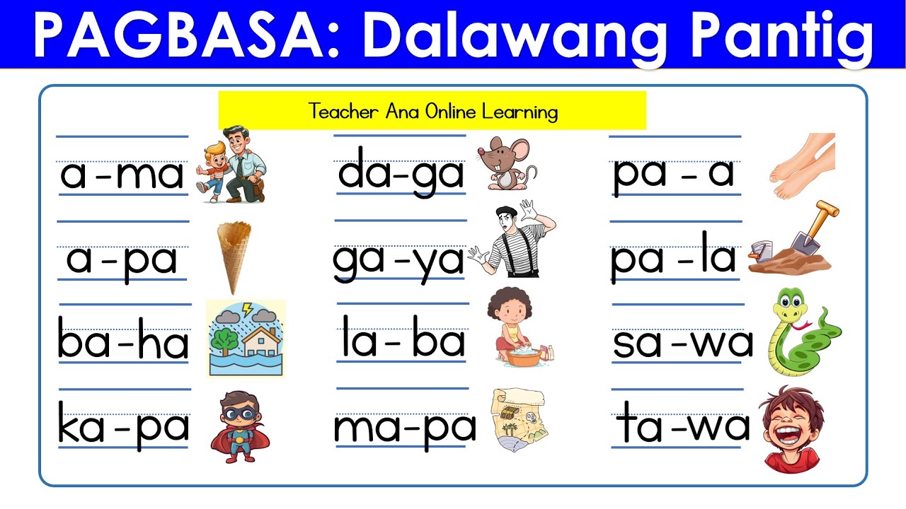 READING LESSON ll Mga salitang may Dalawang Pantig ll Tunog 