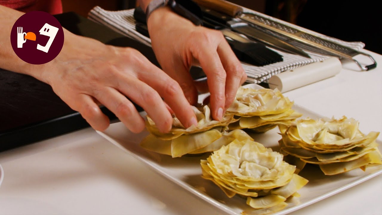 Flores de ALCACHOFA con CRUJIENTE de jamón, receta FÁCIL y RÁPIDA