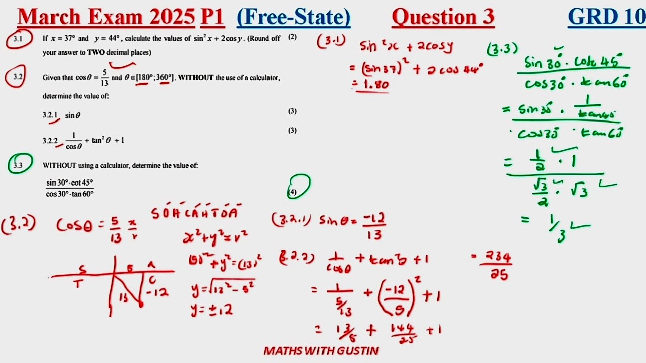 Grade 10 | March Exam 2025 Maths paper 1| Q 3