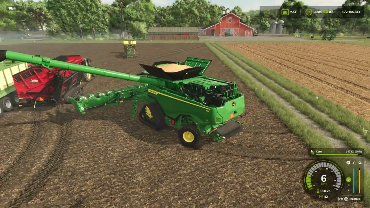 Harvesting corn with John deere combine harvester