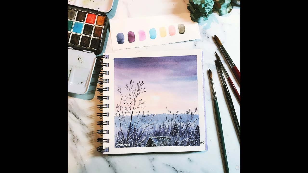 【米蒂风景水彩】SECTION 2《蓝紫色的雪景》视频教程+语音讲解|watercolor painting