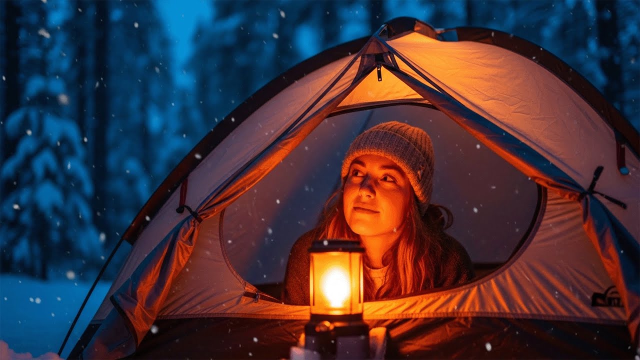 Alone in a Hot Tent While Snow Falls Silently | Cozy Winter Camping