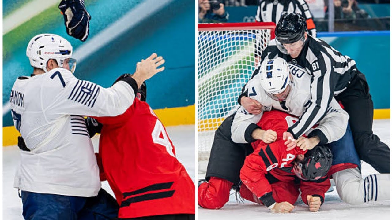 Canada's Tom Wilson drops gloves in rare Olympic hockey fight