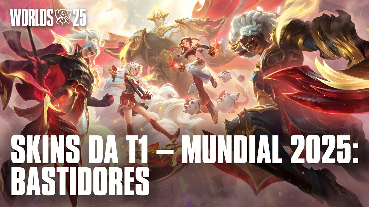 Tr&ecirc;s Mundiais, uma Dinastia: Skins da T1 &ndash; Mundial 2025 | Bastidores &ndash; League of Legends