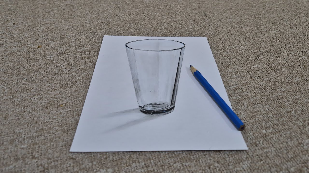3d drawing glass on paper for beginner