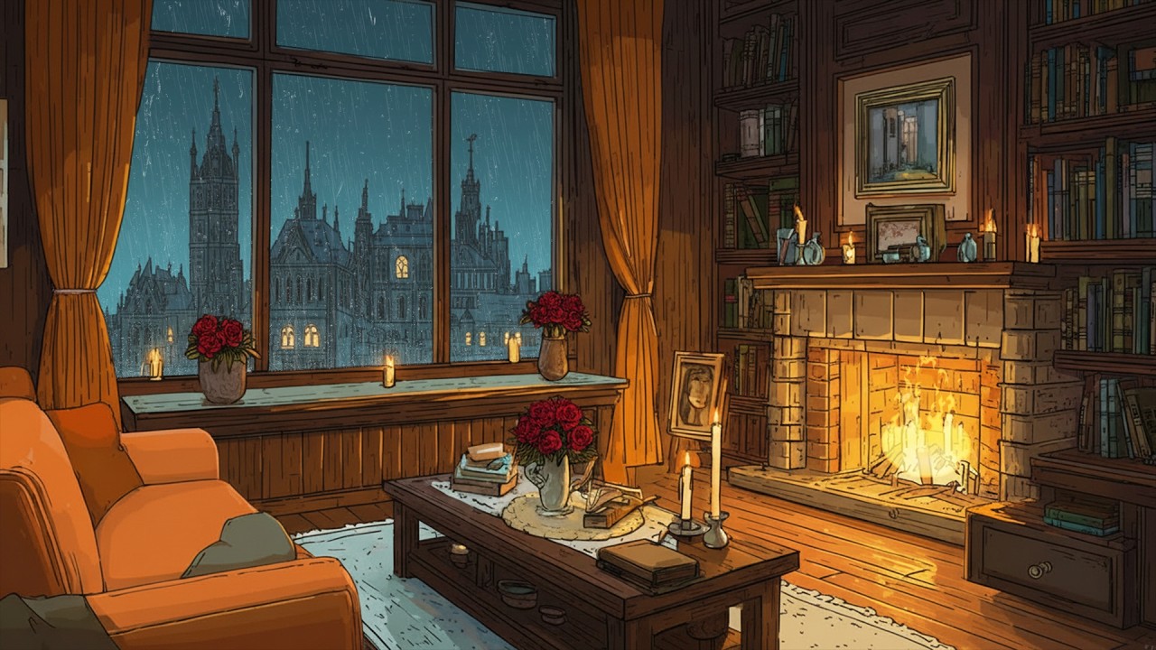 Rainy Cozy Night by the Fireplace 🔥 Gentle Rain & Fire Sounds for Relaxation and Stress Relief