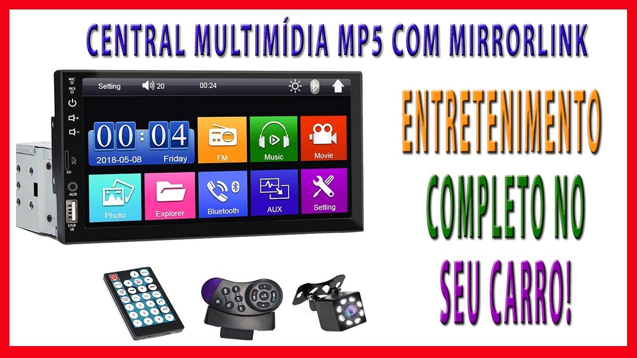 Central Multim&iacute;dia MP5 Automotiva 1 Din Bluetooth USB/AUX/TF 7 Polegadas, Mirrorlink HD Touch Screen