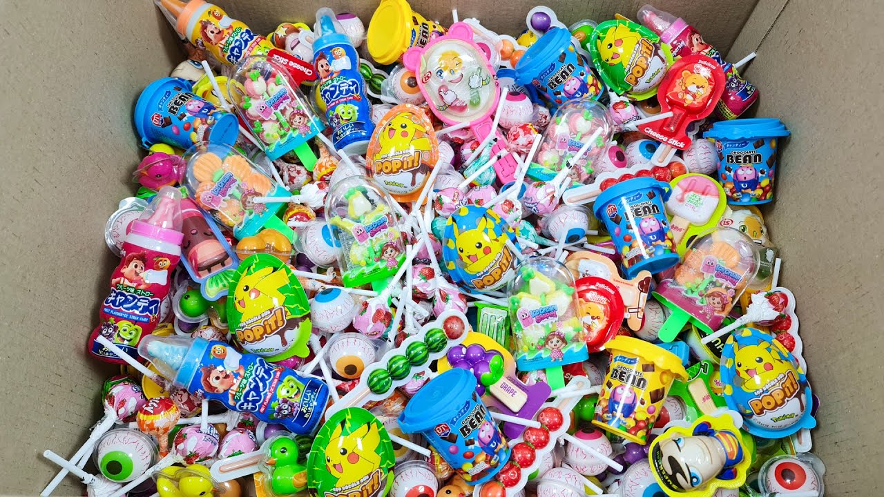 Satisfying Unpacking Box Full Of Delicious Ice Cream Gummy and Colorful Lollipop Candy - ASMR