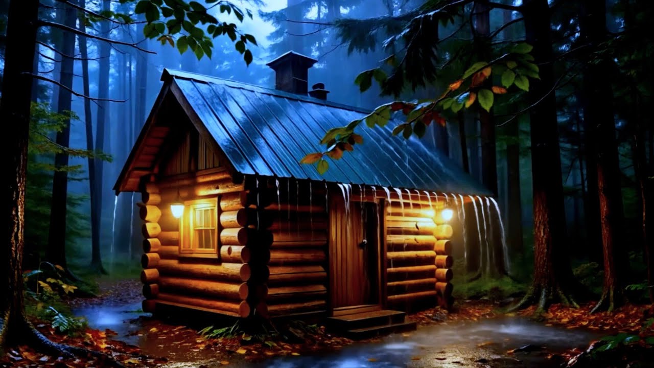 Warm Cabin Glow in the Rain | Sleep & Relax Piano Music