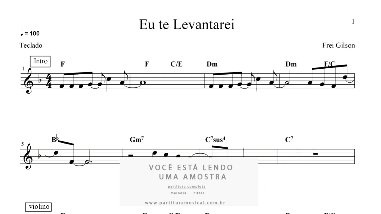 Partitura de Teclado Eu te Levantarei - Frei Gilson