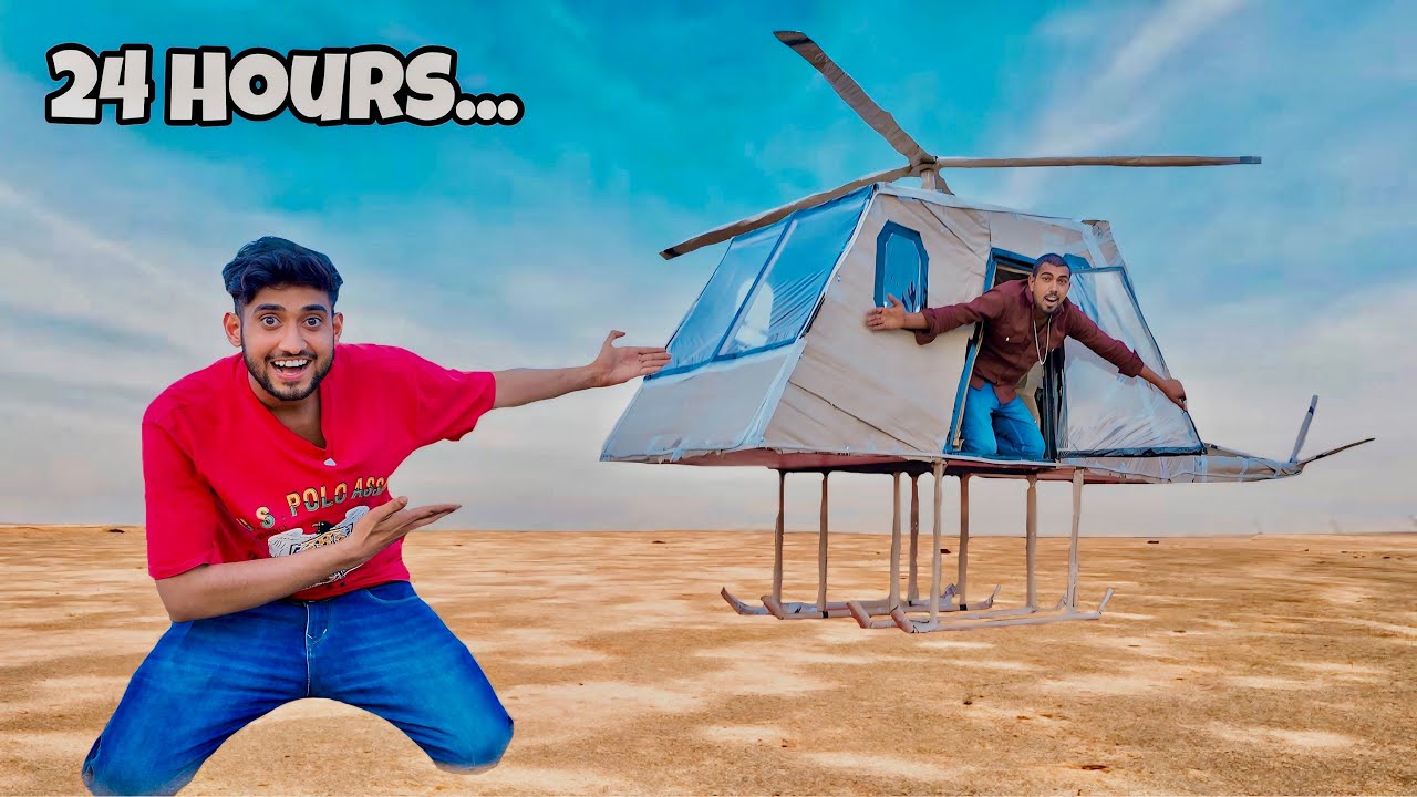 24 hours survival challenge in cardboard helicopter