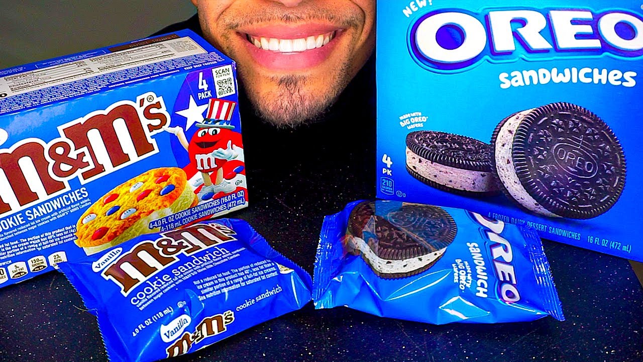 ASMR OREO M&M'S ICE CREAM SANDWICHES *CHOCOLATE EATING SHOW SOUNDS MUKBANG REVIEW COMMERCIAL