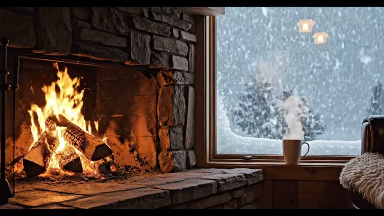Snowy Cabin with Fireplace & Coffee | Relax, Reduce Anxiety, and Sleep Deeply | Hour Long