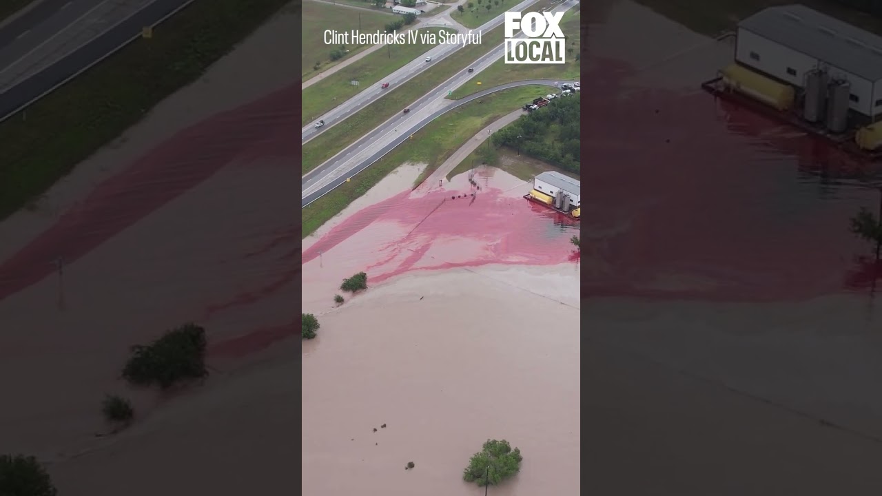 Red substance seen in Texas floodwater