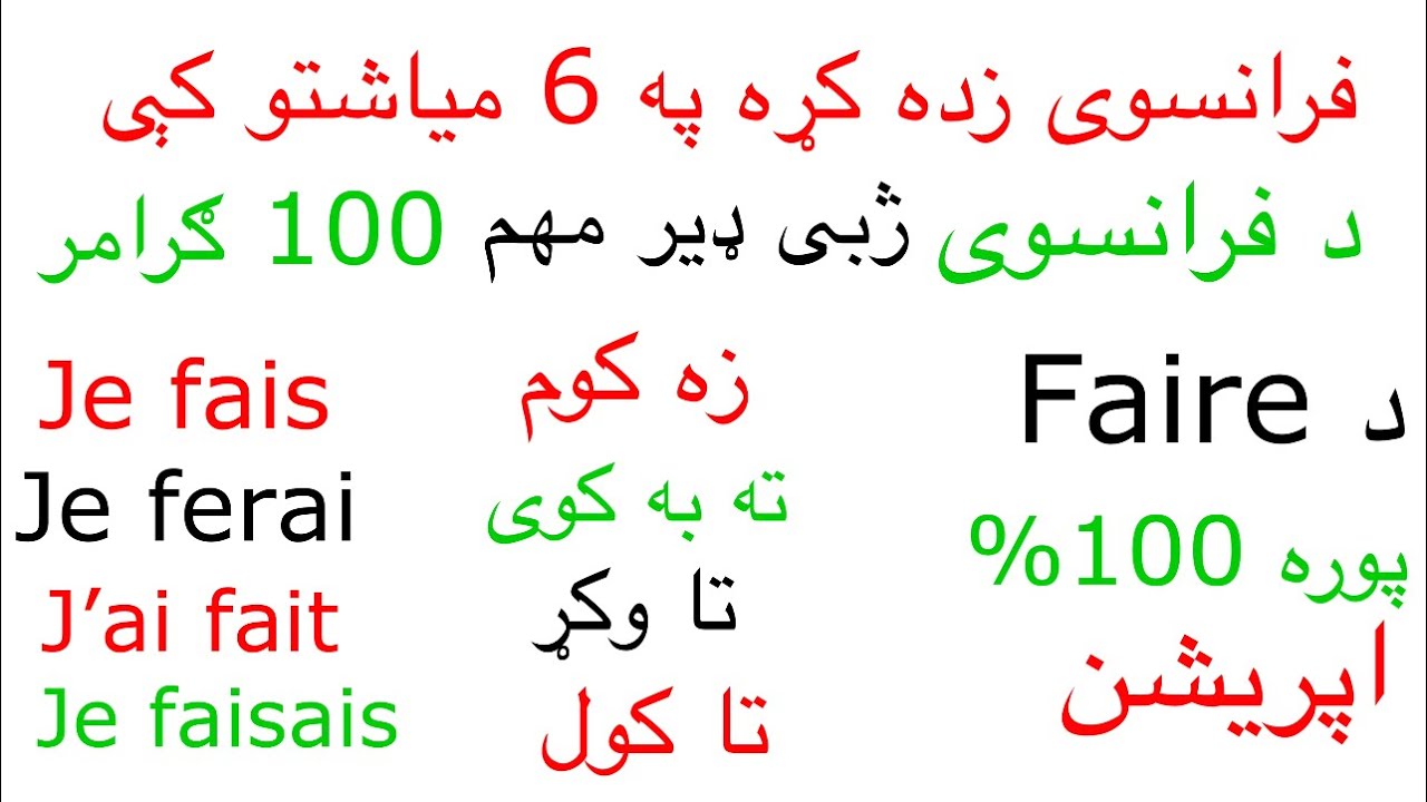 Leçon 380 : La conjugaison de Verbe Faire  au Présent et Future - فرانسوي ژبی ډیر مهم ګرامر په پښتو