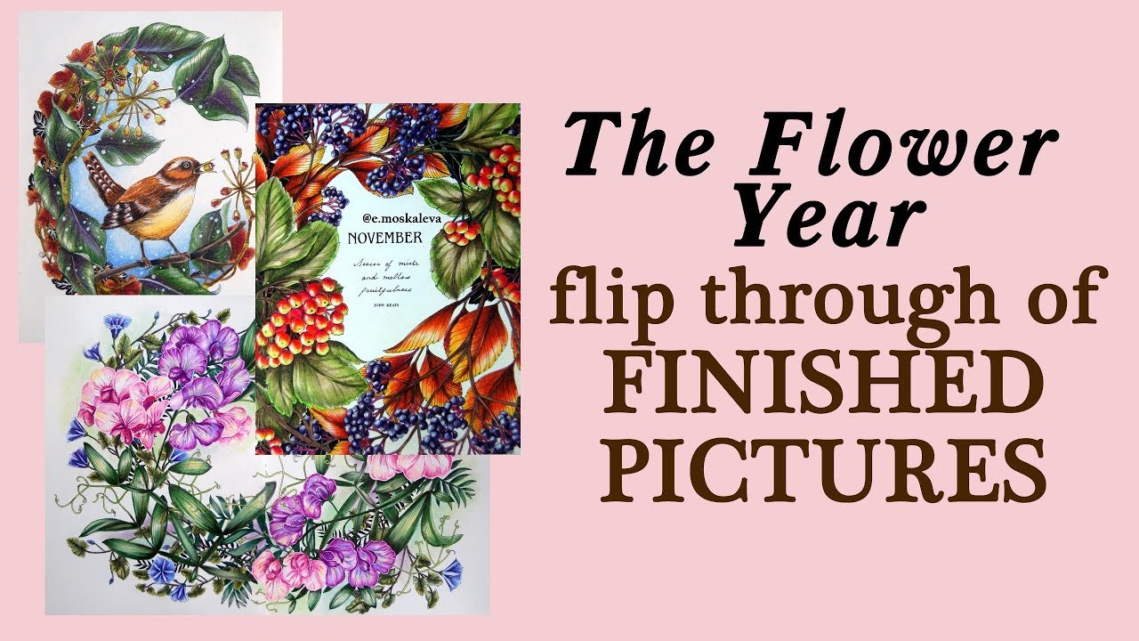 'Flower year' coloring book. Flip through of finished pictures / Раскраска-антистресс