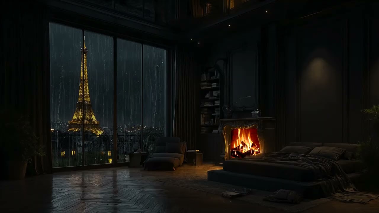 (No Ads)☔Rainy Night in NYC Luxury Condo | Soft City Lights & Bedroom Ambience for Sleep