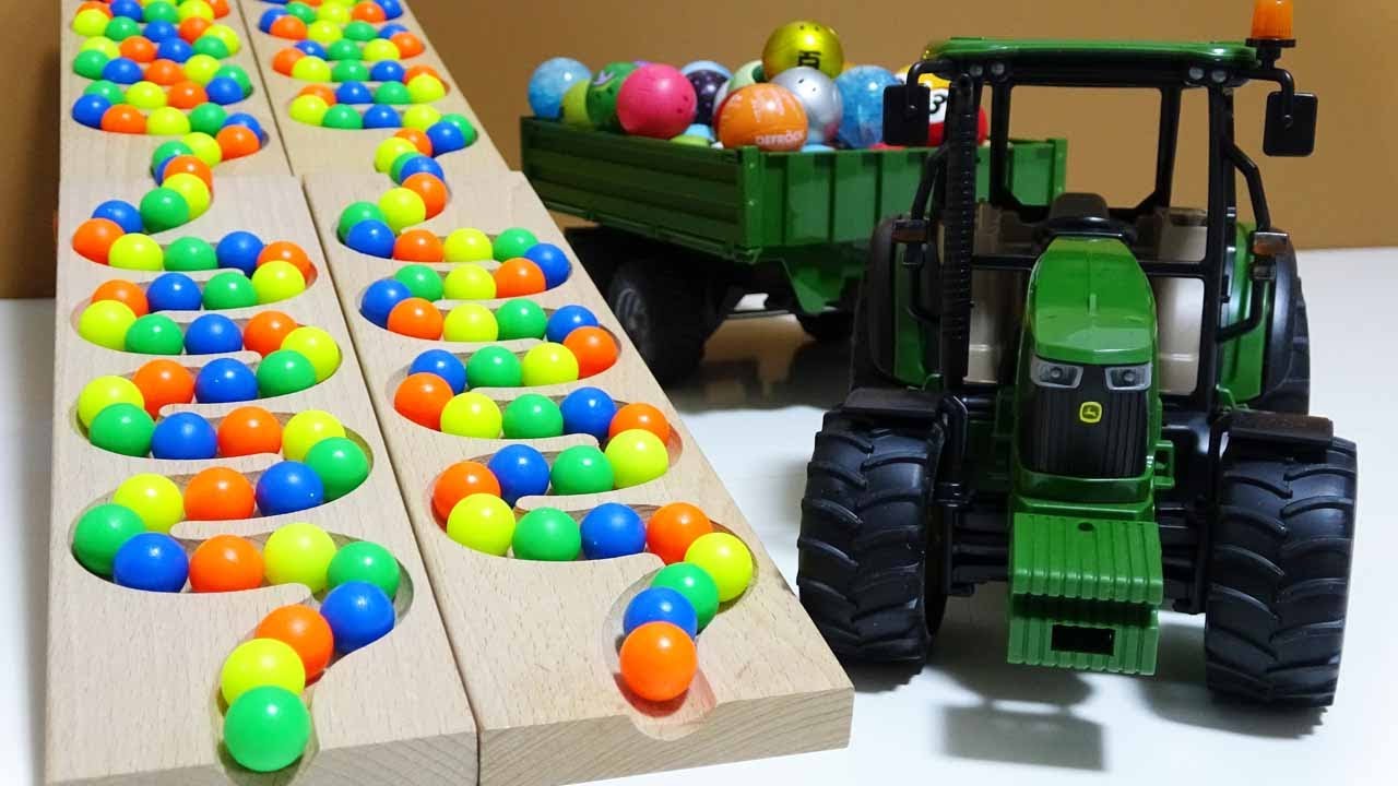 Marble run race ☆ HABA slope transparent pipe & retro agricultural truck