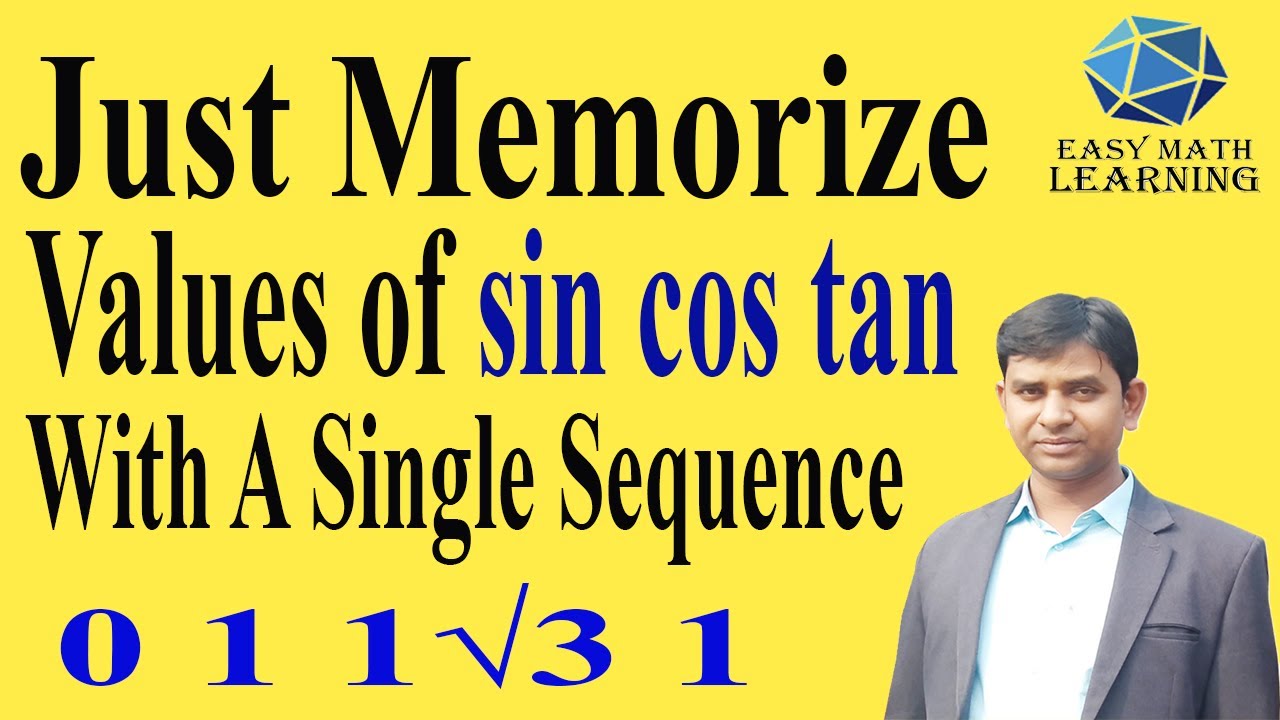 Easy Trick to Remember Trigonometric values of sin cos tan with a single sequence 0 1 1&radic;3 1
