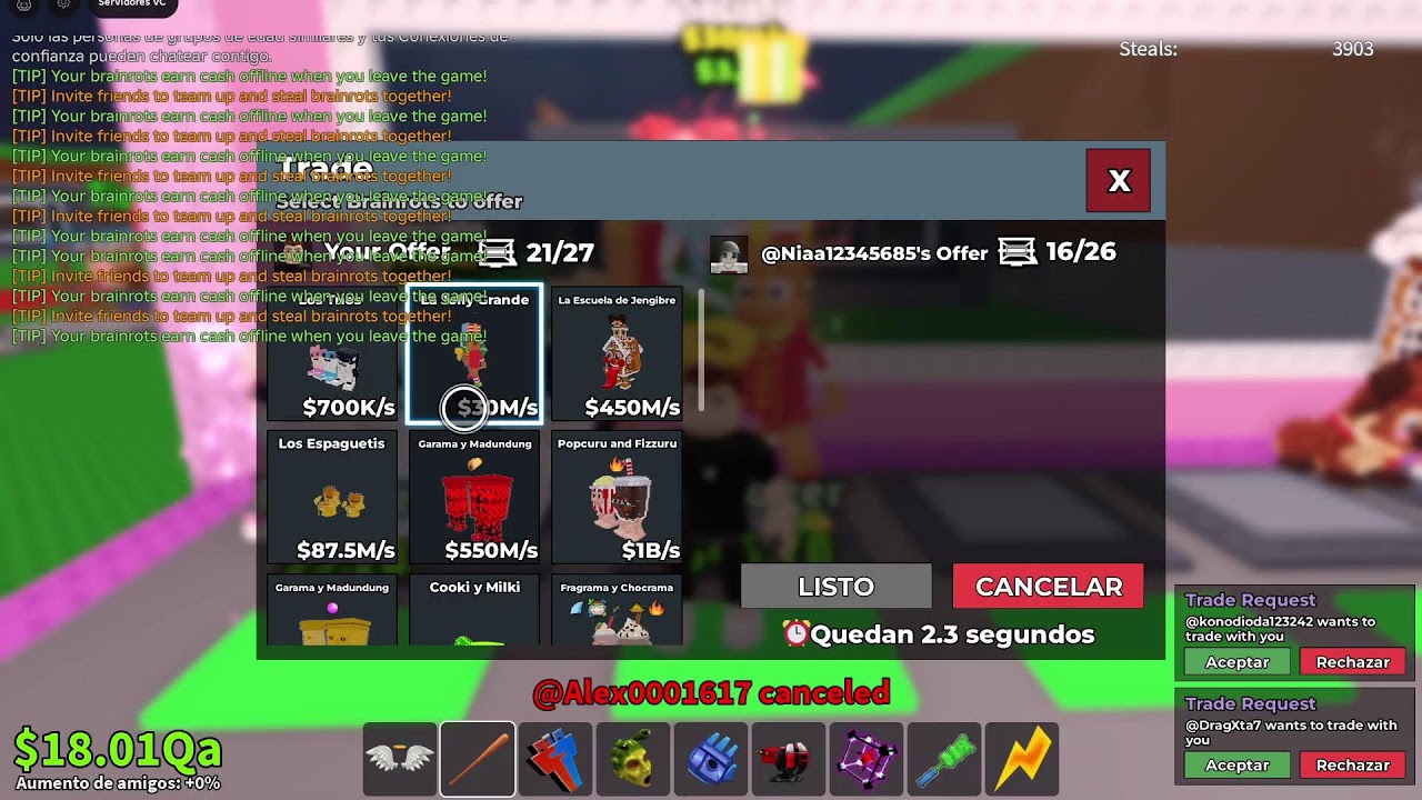 Tradeando en Steal a brainrot