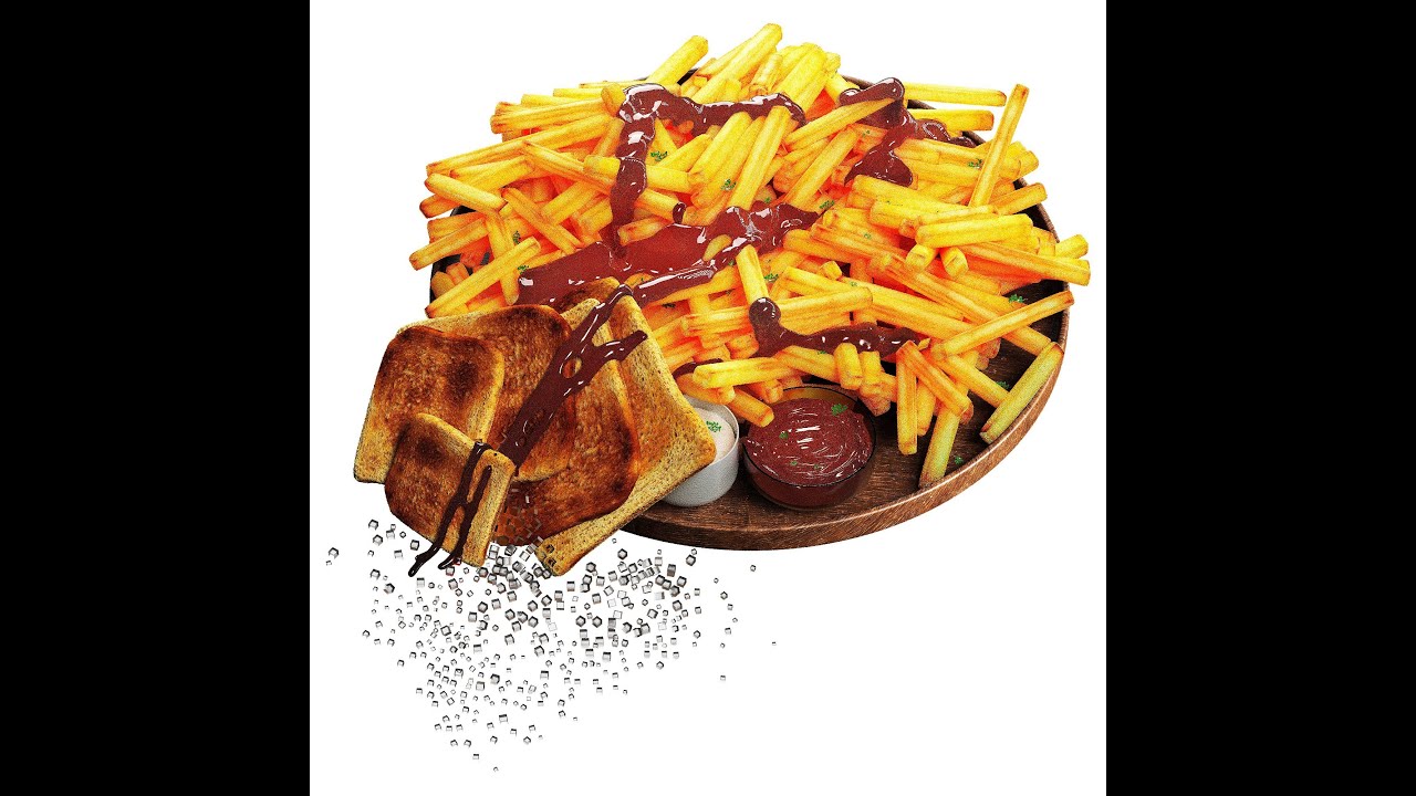 3dsMax Fried potato modeling 4K resolution