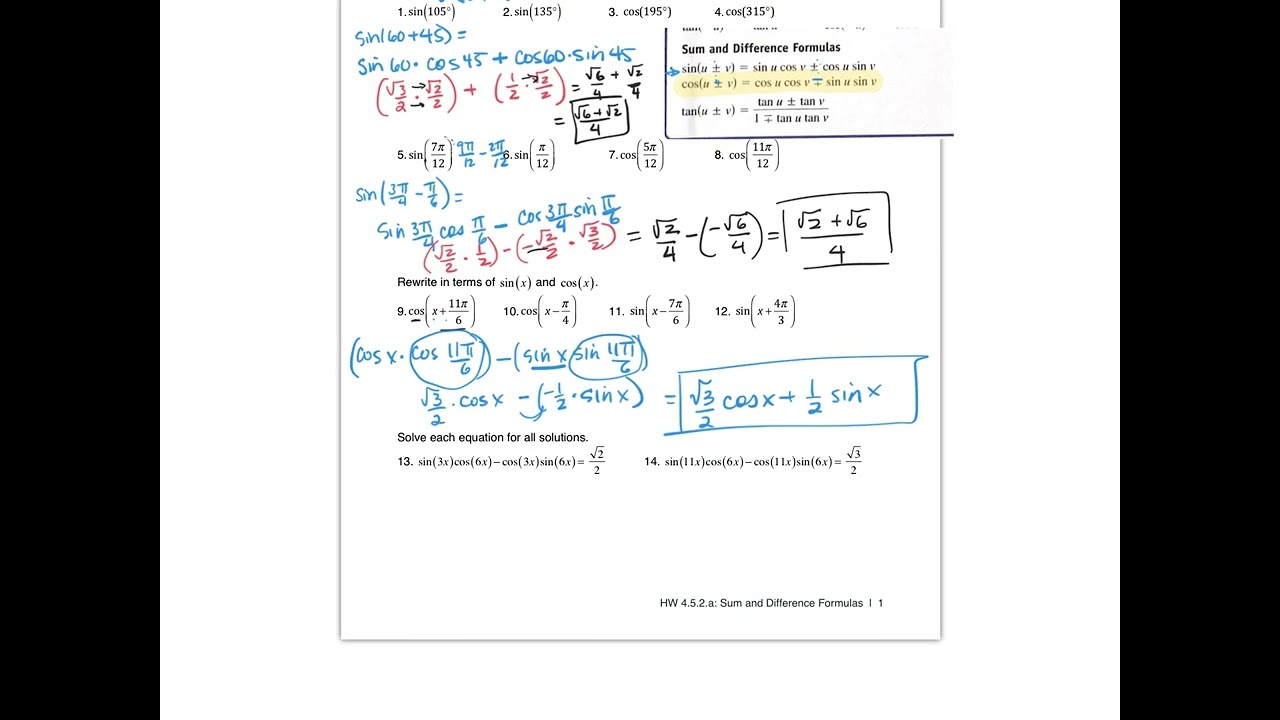 HW 4 5 2 a Sum and Difference Formulas