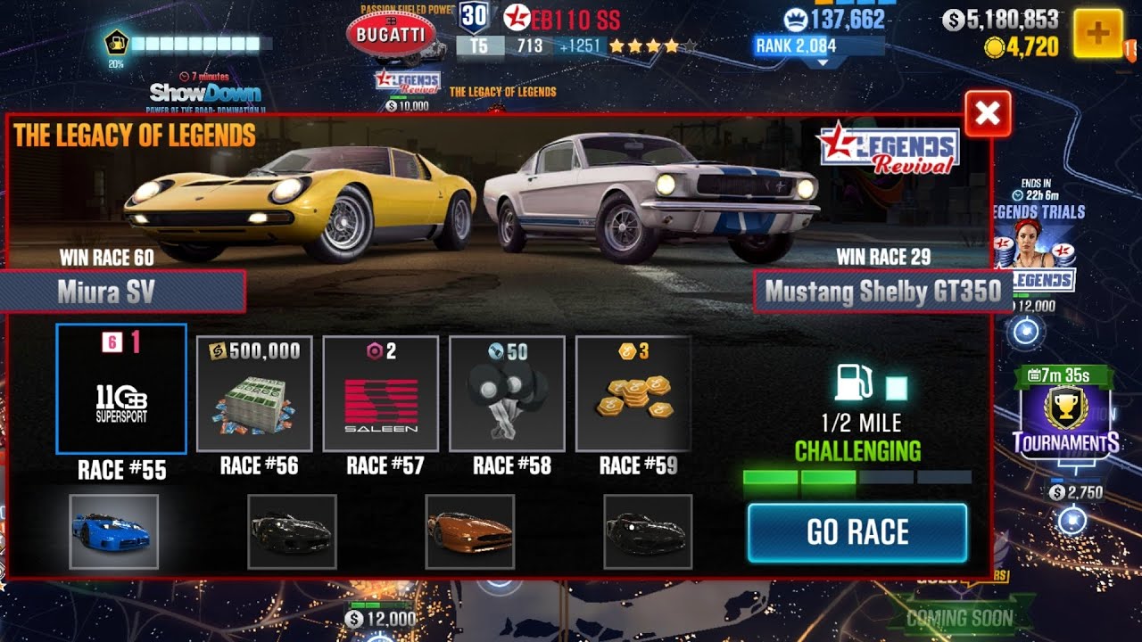 CSR2 |  THE LEGACY OF LEGENDS | RACE #55/#59 | DON'T COMPLETE NOW RACE #60