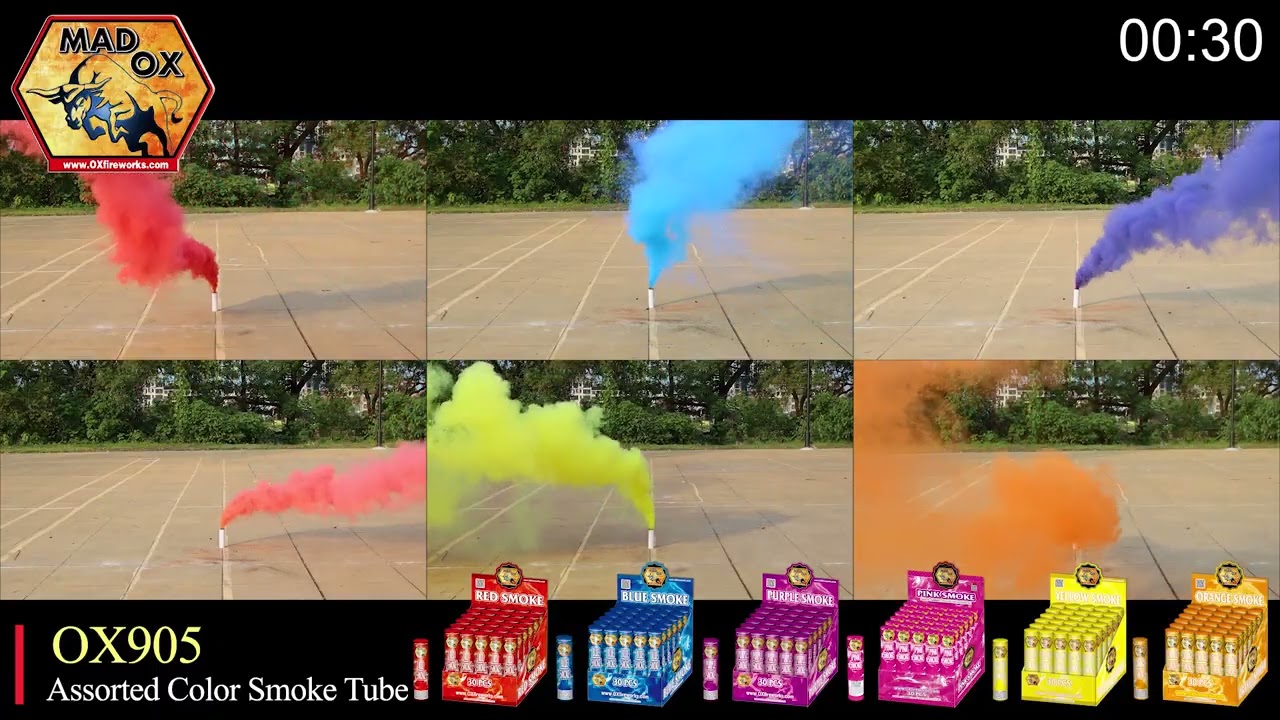 OX905 - Assorted Color Smoke Tube - Mad Ox Fireworks