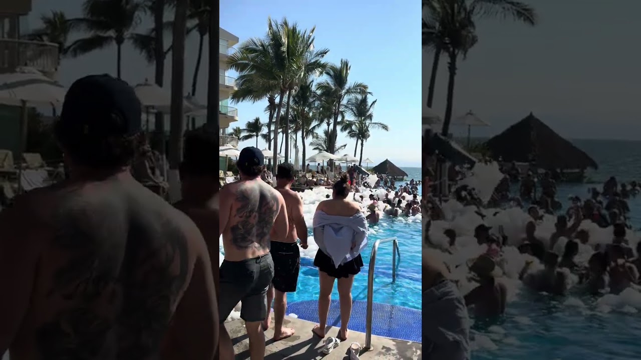A burst of bubbles around the pool